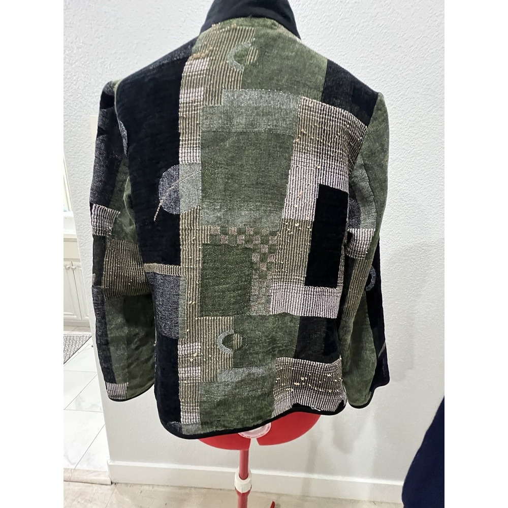 Patchwork Teacher Jacket Abstract Print Olive Gre… - image 3